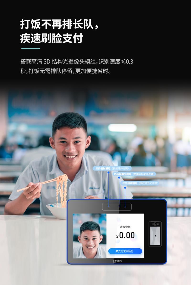 熵基ZTHP560面部消費(fèi)終端：金融級(jí)刷臉支付，食堂團(tuán)餐就用它！